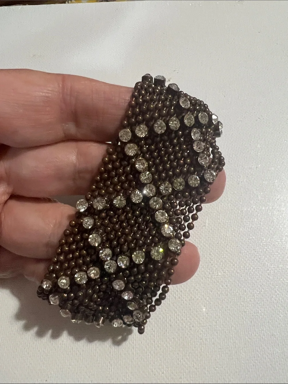 Men's Brown Beaded Bracelet with Clear Crystal Accent